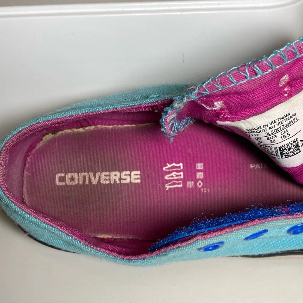 Converse All Star Toddler Kid's 10 No Tie Velcro Blue Teal Pink Slip On Sneakers